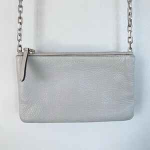 Henri Bendel Platinum grey leather double pouch crossbody